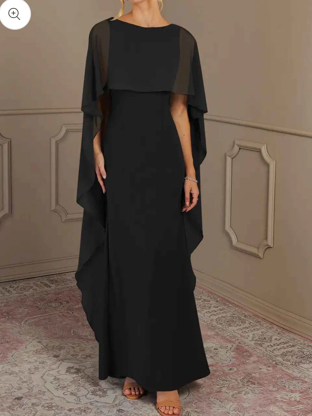 Black Cape-Sleeve Formal Dress for Women